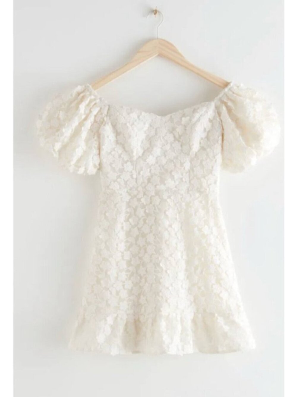 & Other Stories Off The Shoulder Balloon Sleeve Lace Mini Dress